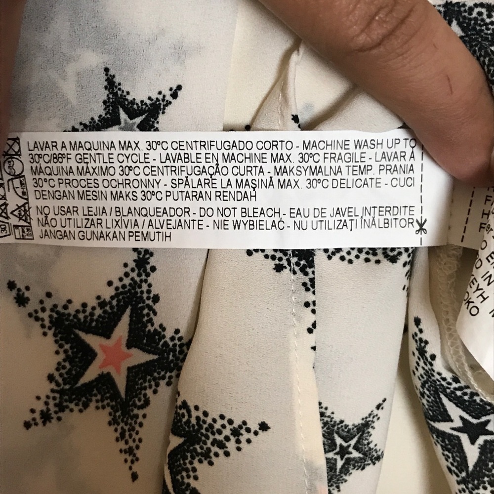 Zara Basic- White Button Up Black Star Blouse - image 6